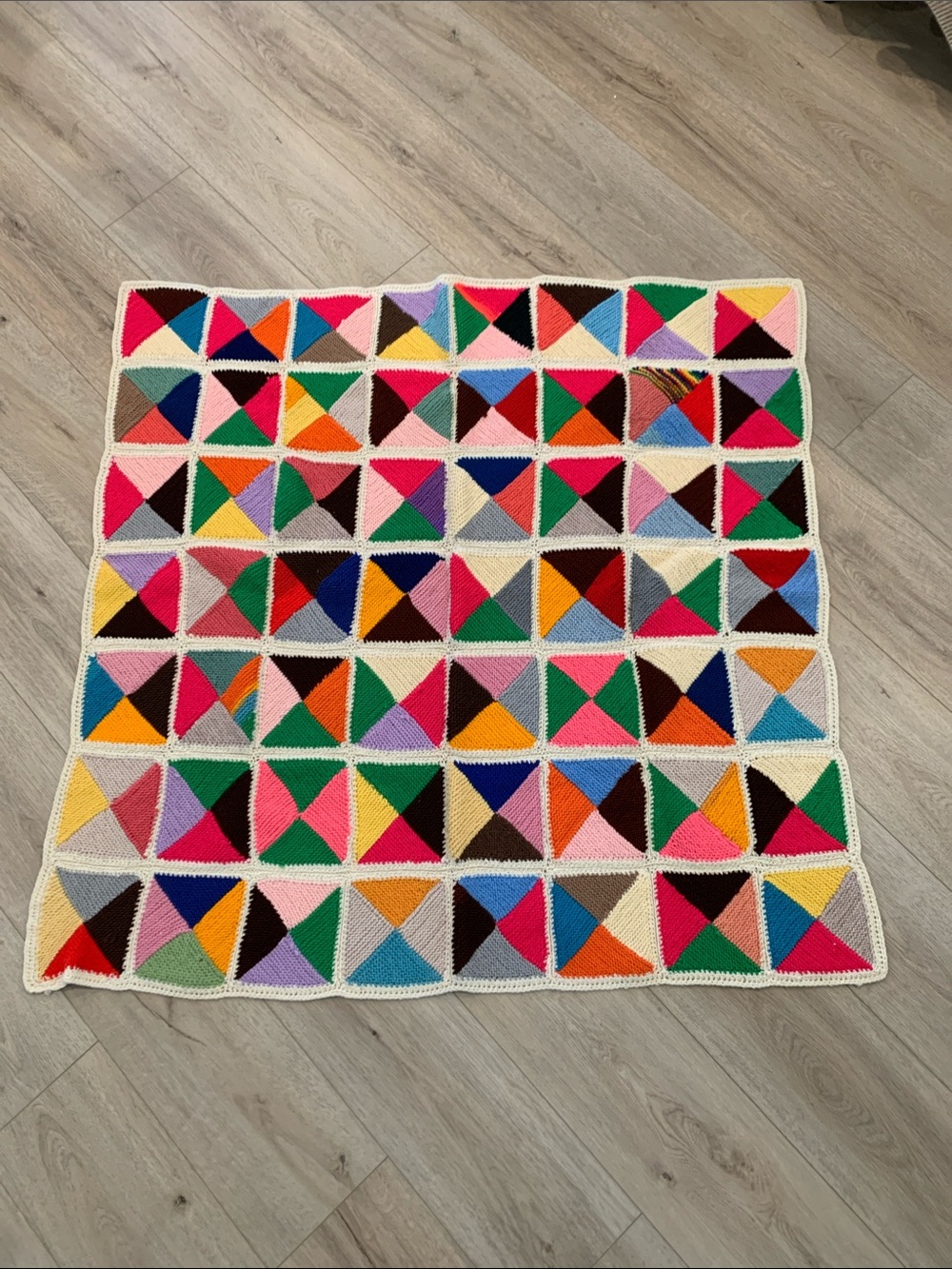 Handmade Retro Multicolor Geometric Crochet Lapghan 45x46 Throw